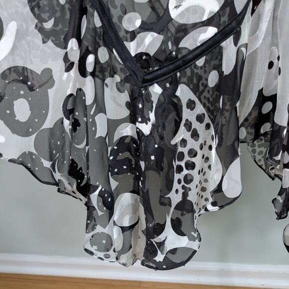 Sue Wong Midi Dress Cocktail Gown 2 Black White Silk Babydoll Y2K Fairy Burnout - Picture 11 of 16